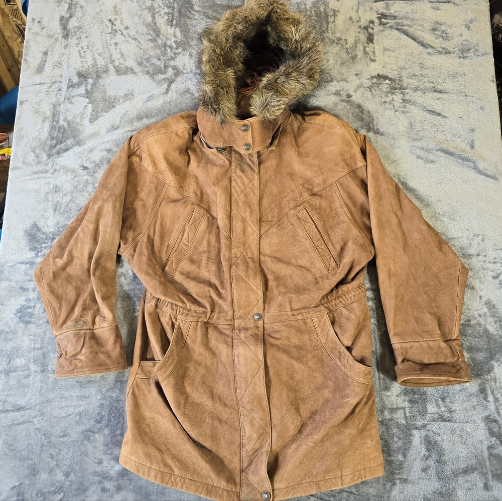 Vintage Wilsons Adventure Bound Thinsulate Leather Jacket Faux Fur Hood Size XL